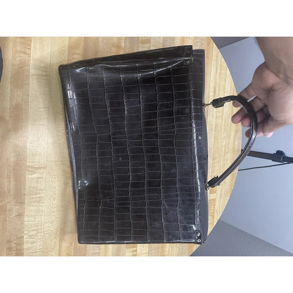 BROWN CROCO PRINT FAUSE LEATHER‎ VINTAGE CELEBRITY 2 POCKETS FLAP BRIEFCASE